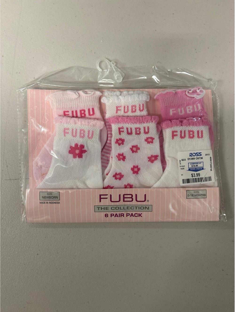 NWT FUBU Infant 6 Pack Socks (0 to 12 Months)